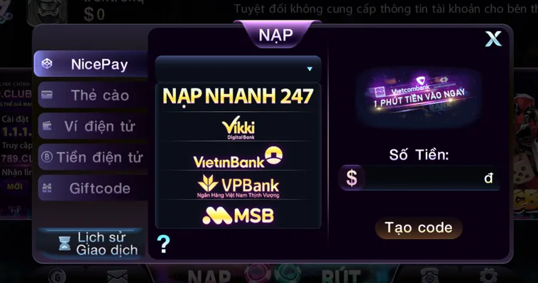 Nạp Tiền Nhanh Qua Tài Khoản Ngân Hàng Tại 789Club Phương Thức Giao Dịch Siêu Tốc Chinh Phục Những Chiến Thắng Vang Dội Nhất